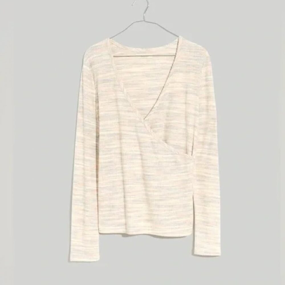 Madewell ribbed ( multicolor )pastel faux wrap top size lightweight and cozy M